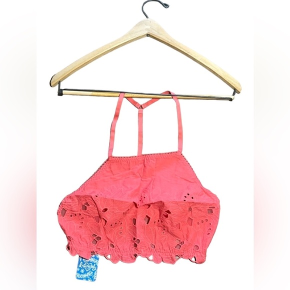 FREE PEOPLE Intimately June High Neck bralette Kiss Kiss coral Medium NWT - Picture 5 of 13